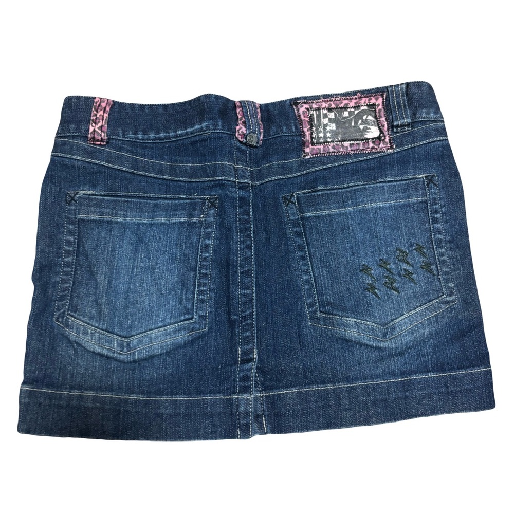 Low Rise Denim Mini Skirt with Pink Cheetah Accents